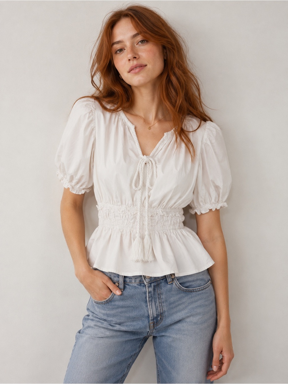 Moon River Peasant Blouse Women's Size Medium Cottagecore Puff Sleeve Top Summer